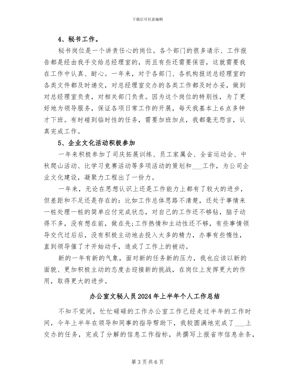 办公室文秘个人总结2024年_第3页