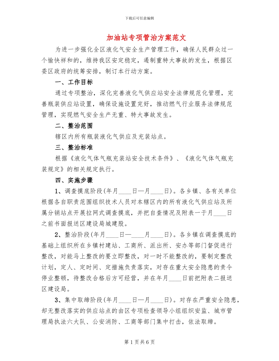 加油站专项管治方案范文_第1页