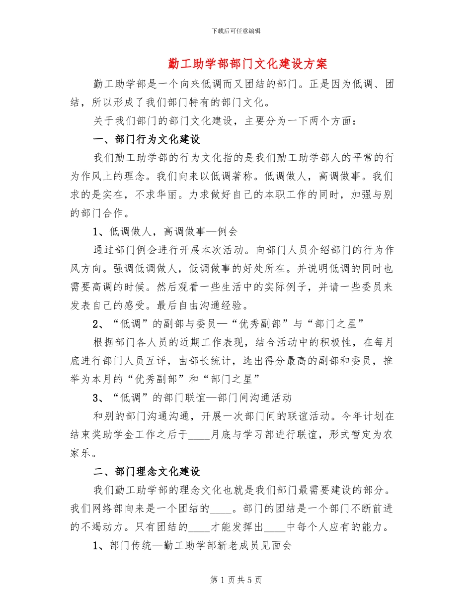 勤工助学部部门文化建设方案_第1页
