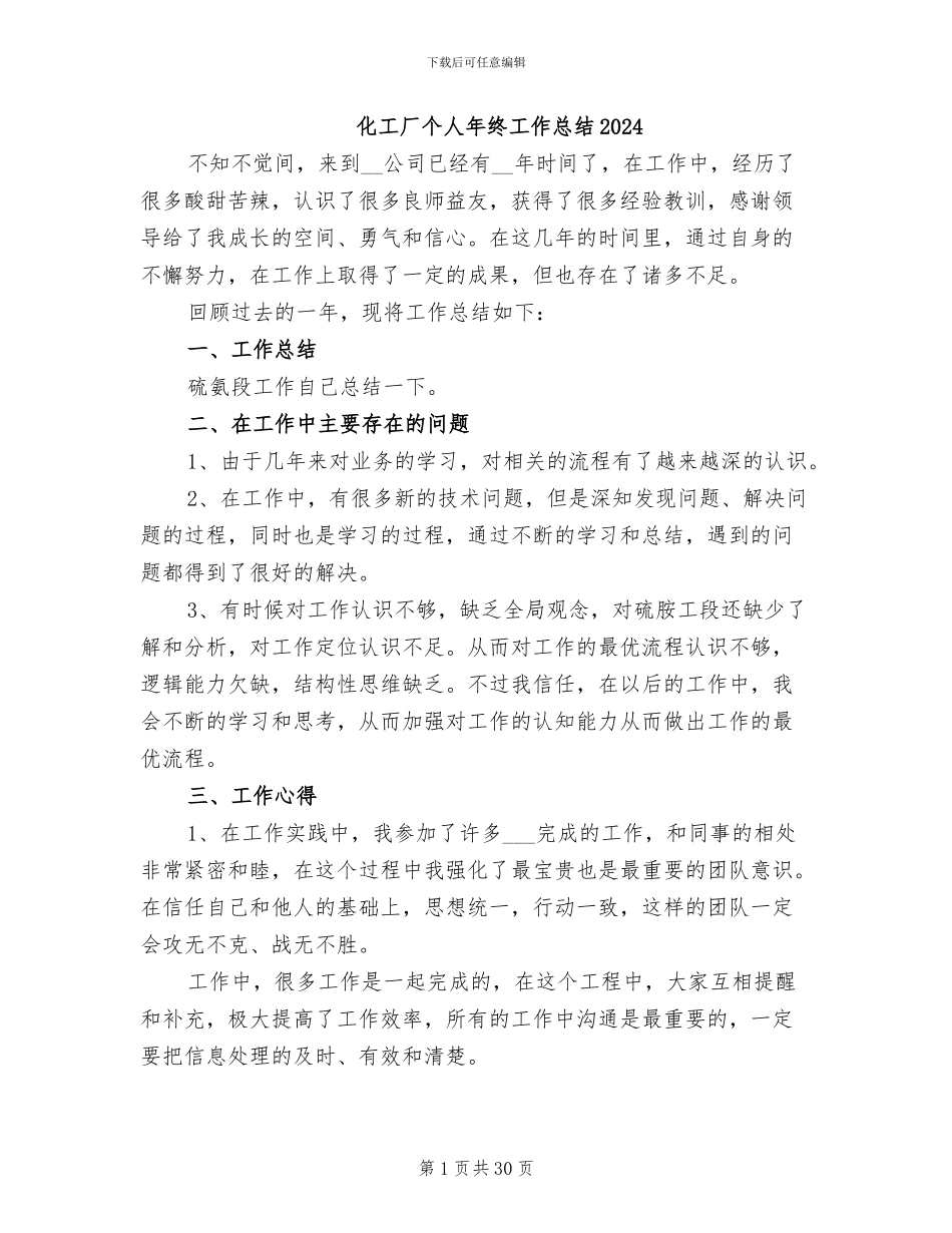 化工厂个人年终工作总结2024_第1页