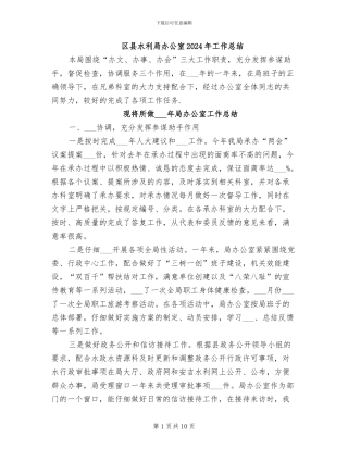 区县水利局办公室2024年工作总结