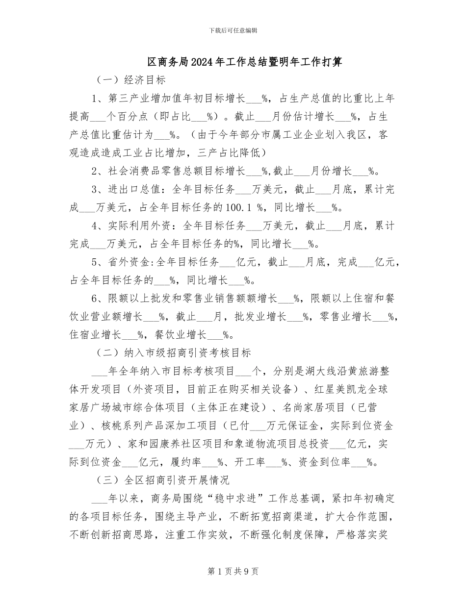 区商务局2024年工作总结暨明年工作打算_第1页