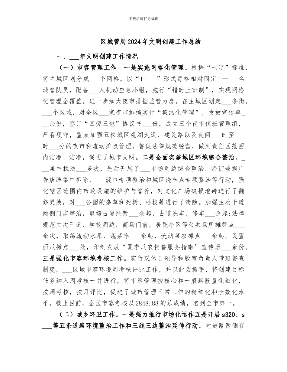 区城管局2024年文明创建工作总结_第1页