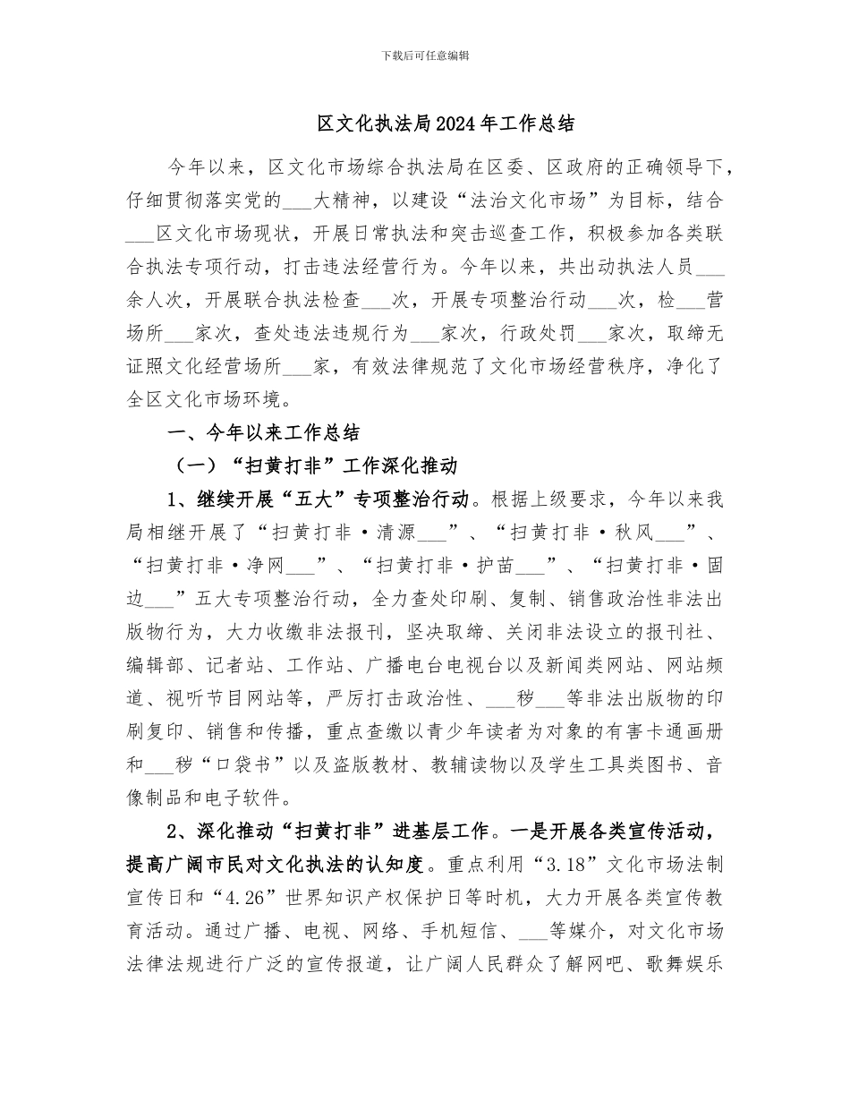 区文化执法局2024年工作总结_第1页