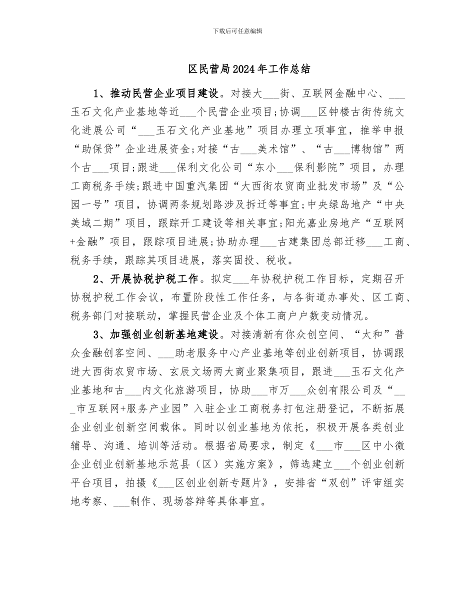 区民营局2024年工作总结_第1页