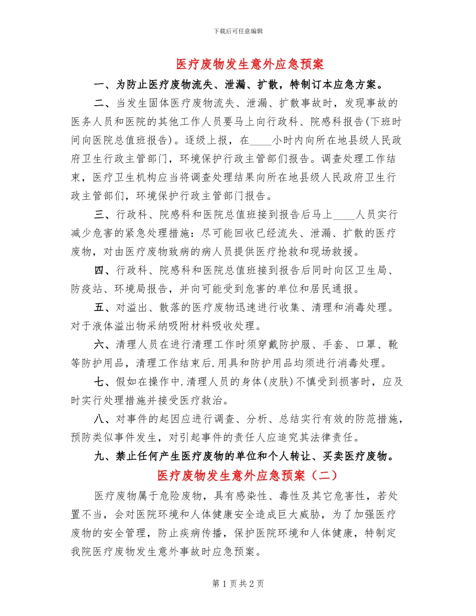 医疗废物发生意外应急预案_第1页