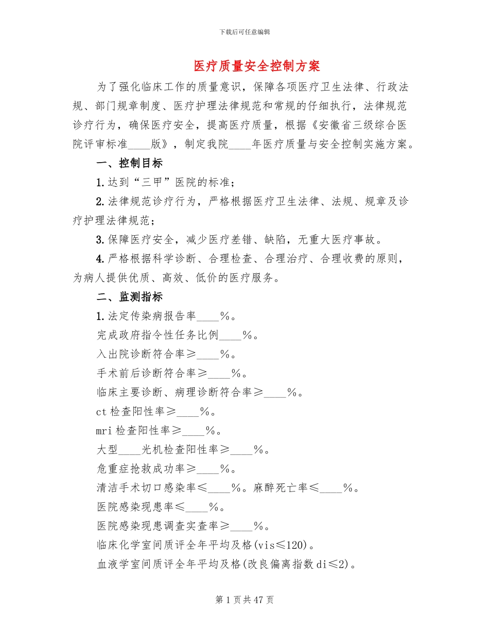医疗质量安全控制方案_第1页