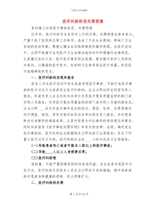 医疗纠纷防范处理预案