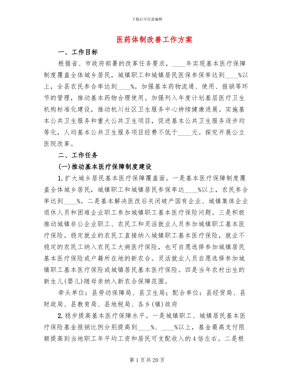 医药体制改善工作方案_第1页