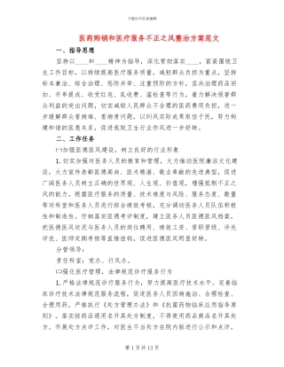 医药购销和医疗服务不正之风整治方案范文