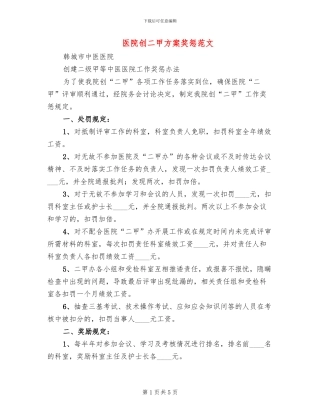 医院创二甲方案奖惩范文(2篇)