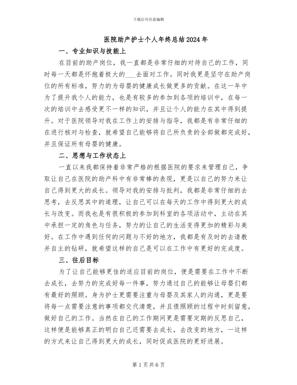 医院助产护士个人年终总结2024年_第1页