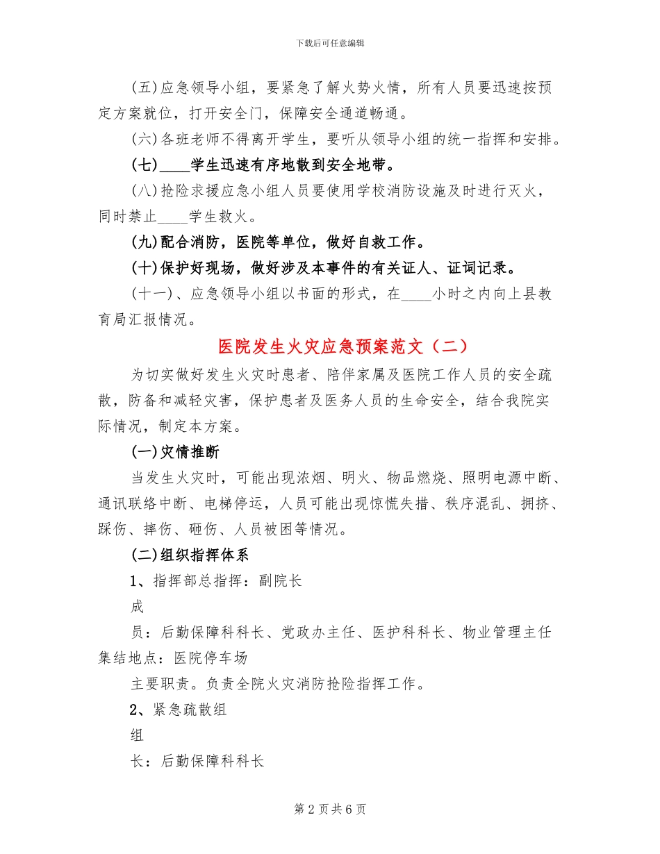 医院发生火灾应急预案范文(2篇)_第2页