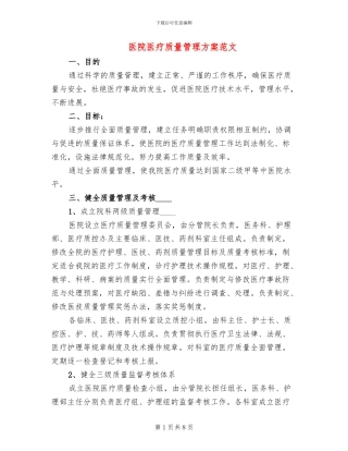 医院医疗质量管理方案范文