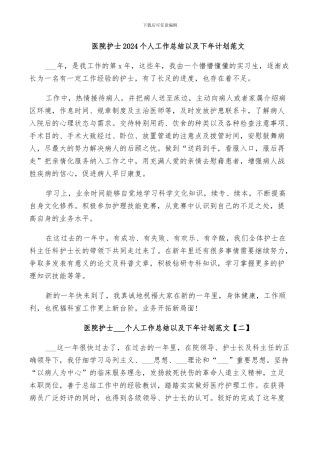 医院护士2024个人工作总结以及下年计划范文