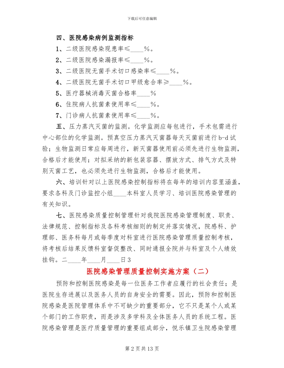 医院感染管理质量控制实施方案_第2页