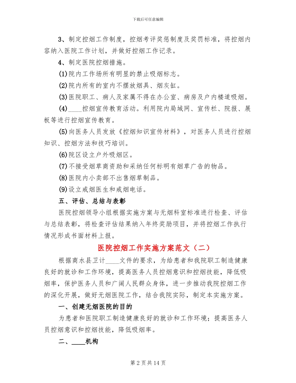 医院控烟工作实施方案范文(5篇)_第2页