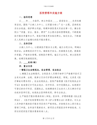 医院管理年实施方案