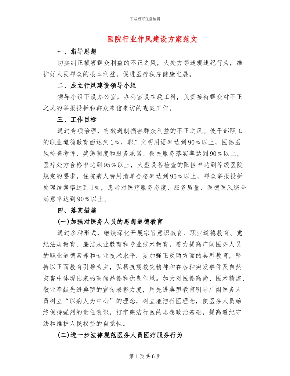 医院行业作风建设方案范文(2篇)_第1页