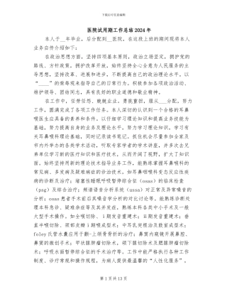 医院试用期工作总结2024年