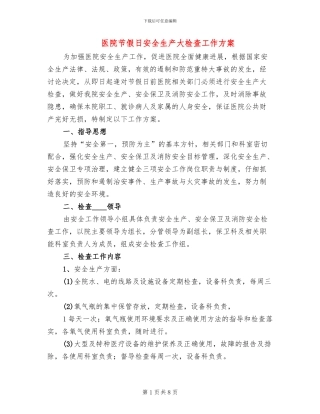 医院节假日安全生产大检查工作方案