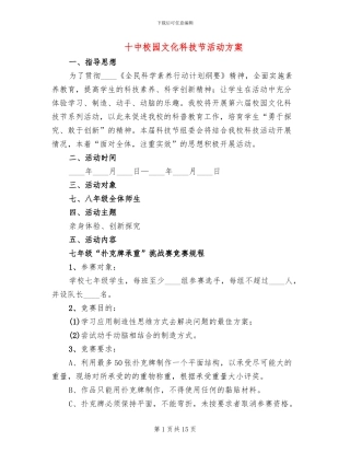 十中校园文化科技节活动方案