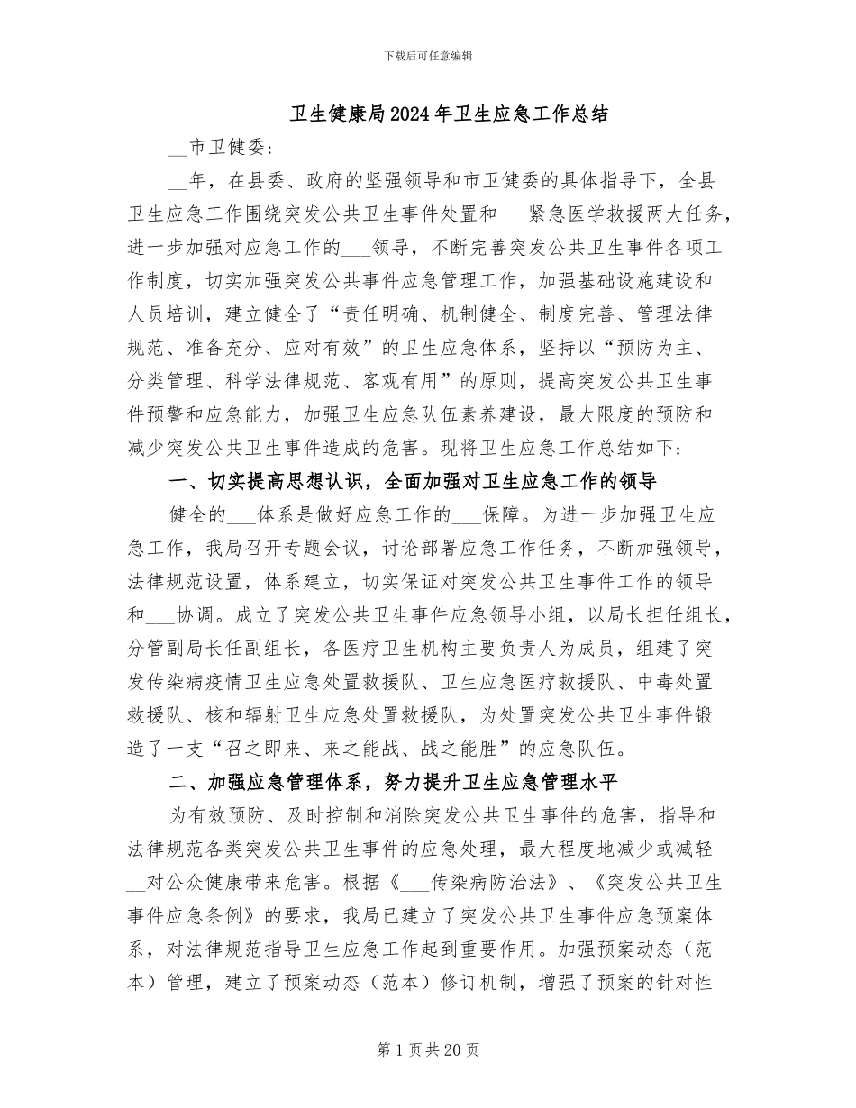 卫生健康局2024年卫生应急工作总结_第1页