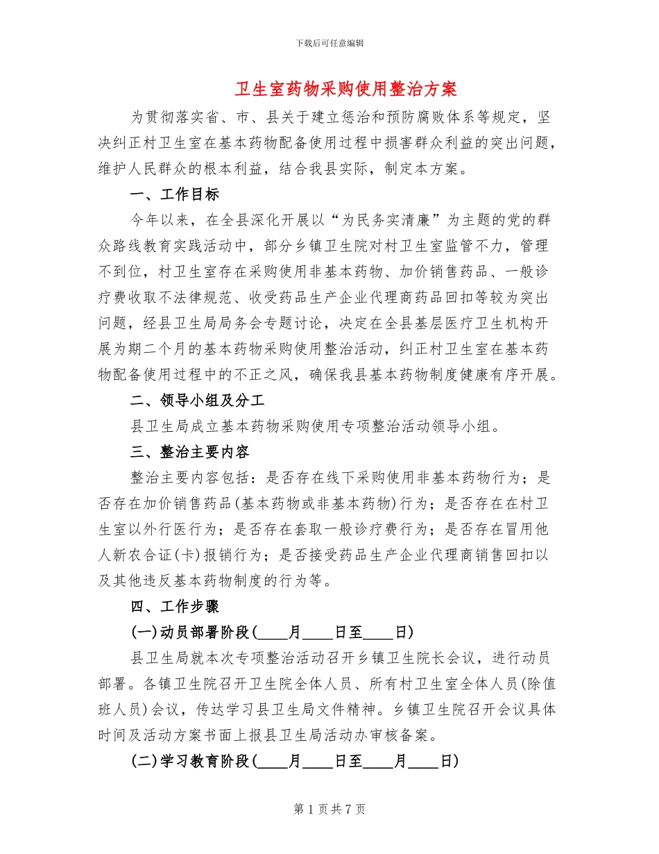 卫生室药物采购使用整治方案_第1页