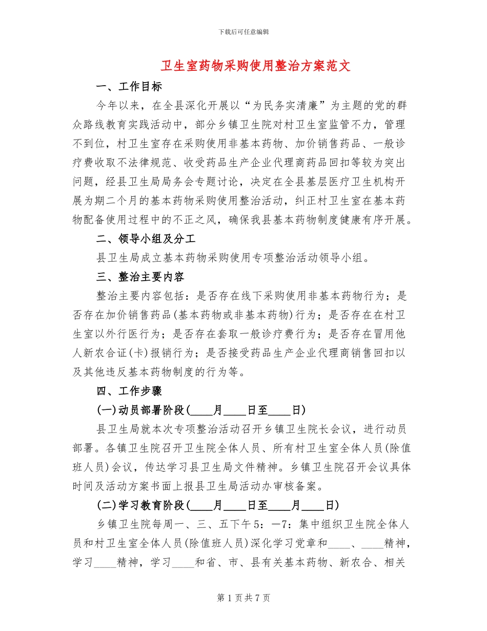 卫生室药物采购使用整治方案范文_第1页
