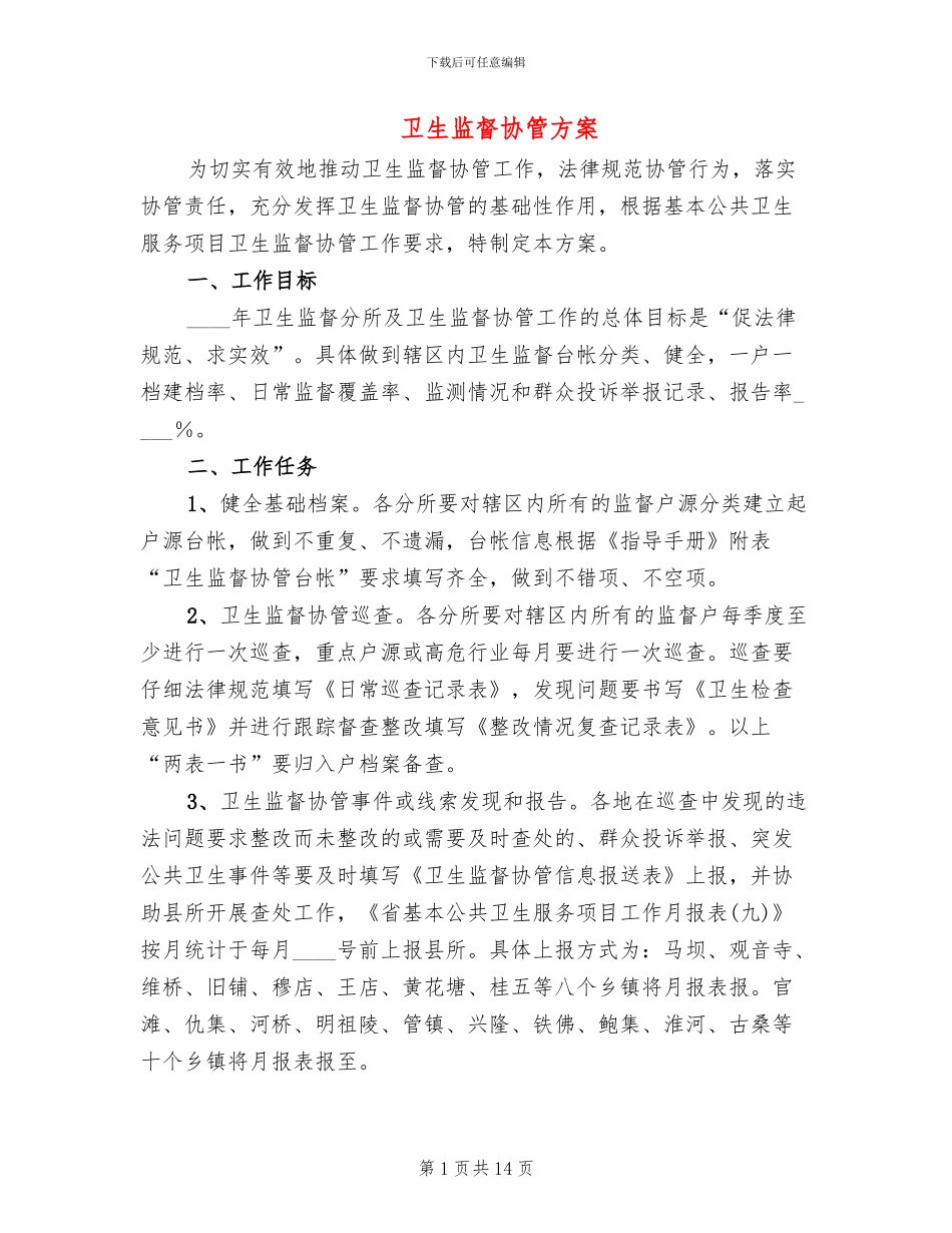 卫生监督协管方案(5篇)_第1页