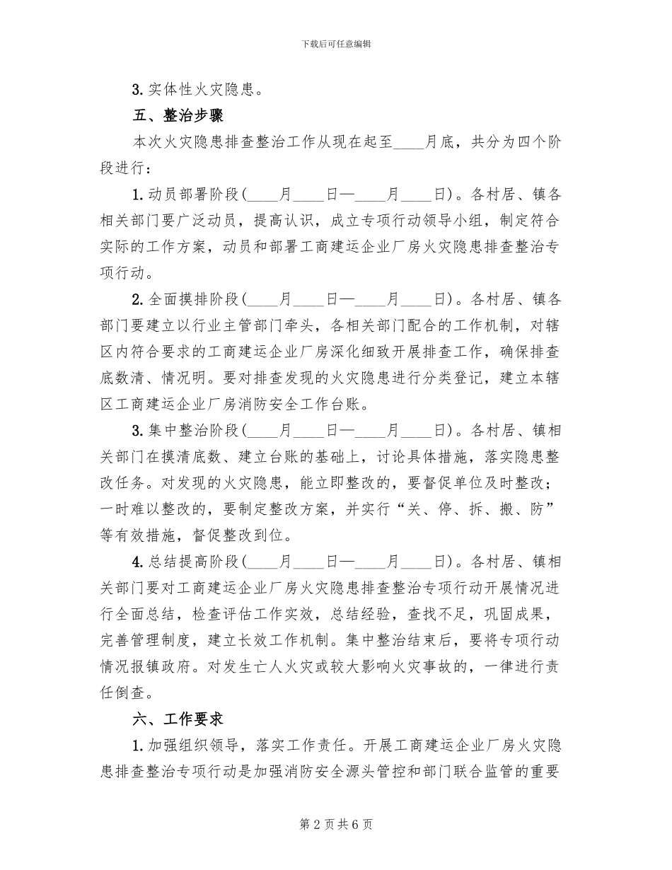厂房火灾隐患排查整治方案范文_第2页