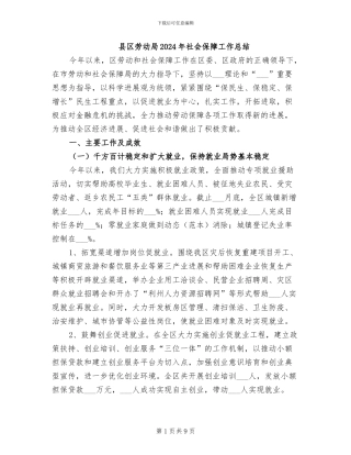 县区劳动局2024年社会保障工作总结