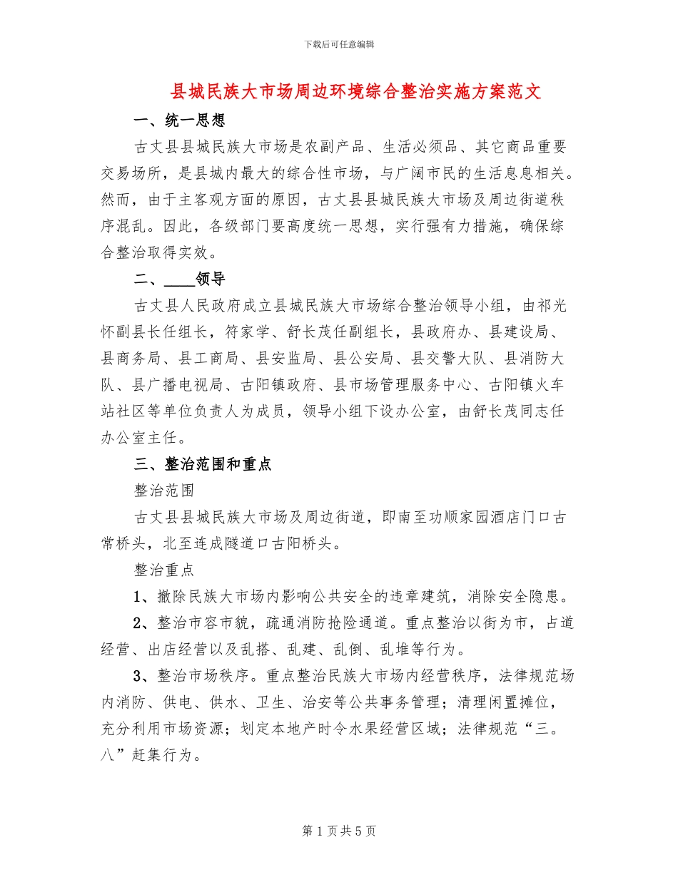县城民族大市场周边环境综合整治实施方案范文_第1页