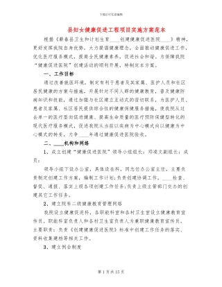 县妇女健康促进工程项目实施方案范本