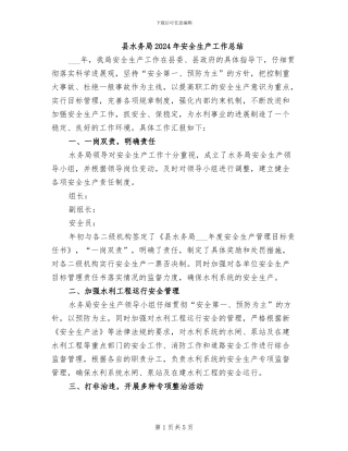 县水务局2024年安全生产工作总结