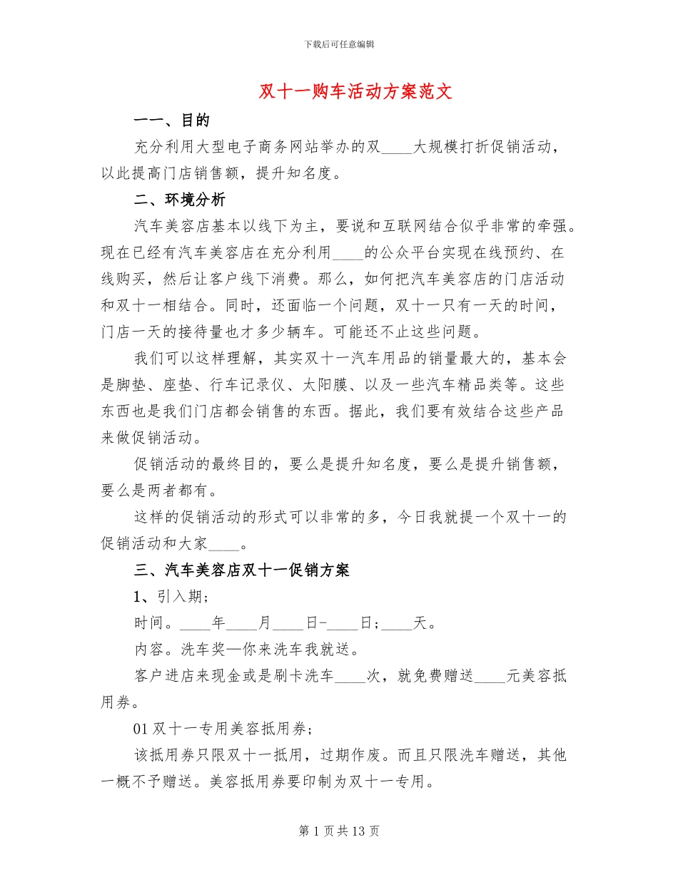 双十一购车活动方案范文_第1页