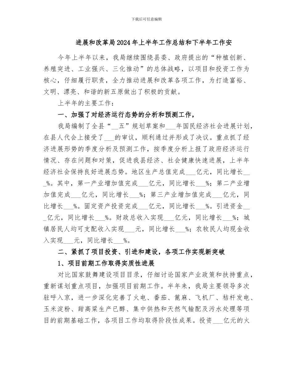 发展和改革局2024年上半年工作总结和下半年工作安_第1页
