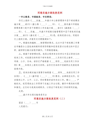 同意实施方案批复范例