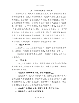 员工2024年试用期工作总结