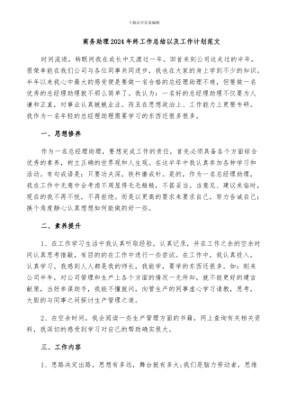 商务助理2024年终工作总结以及工作计划范文