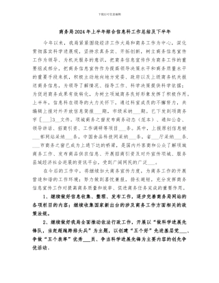 商务局2024年上半年综合信息科工作总结及下半年