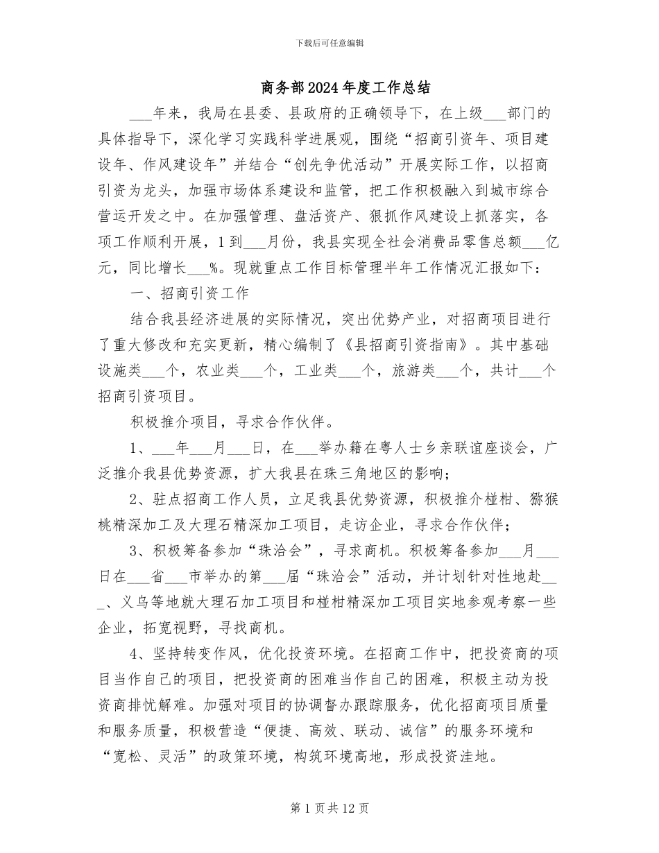商务部2024年度工作总结_第1页
