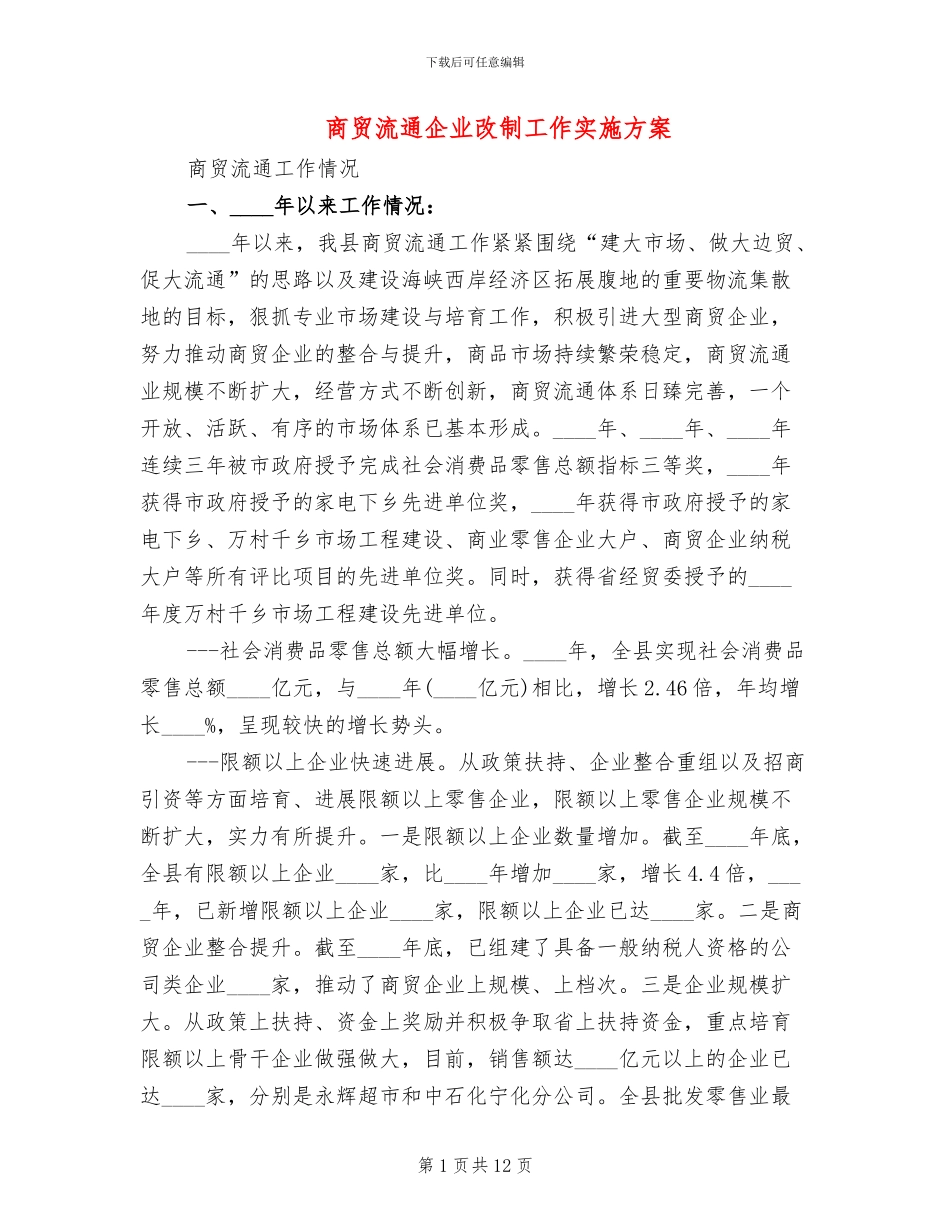 商贸流通企业改制工作实施方案_第1页