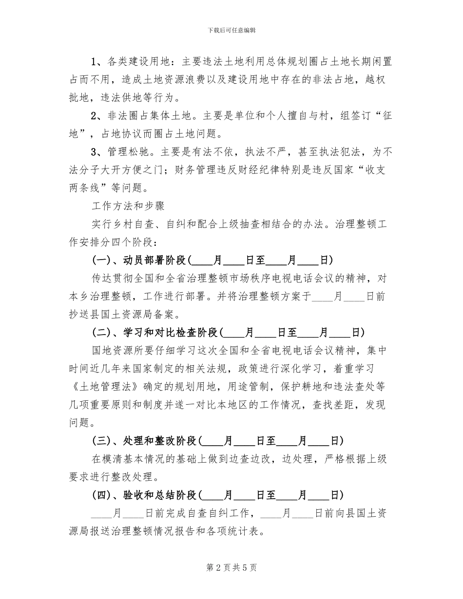 土地市场秩序整治方案范文_第2页
