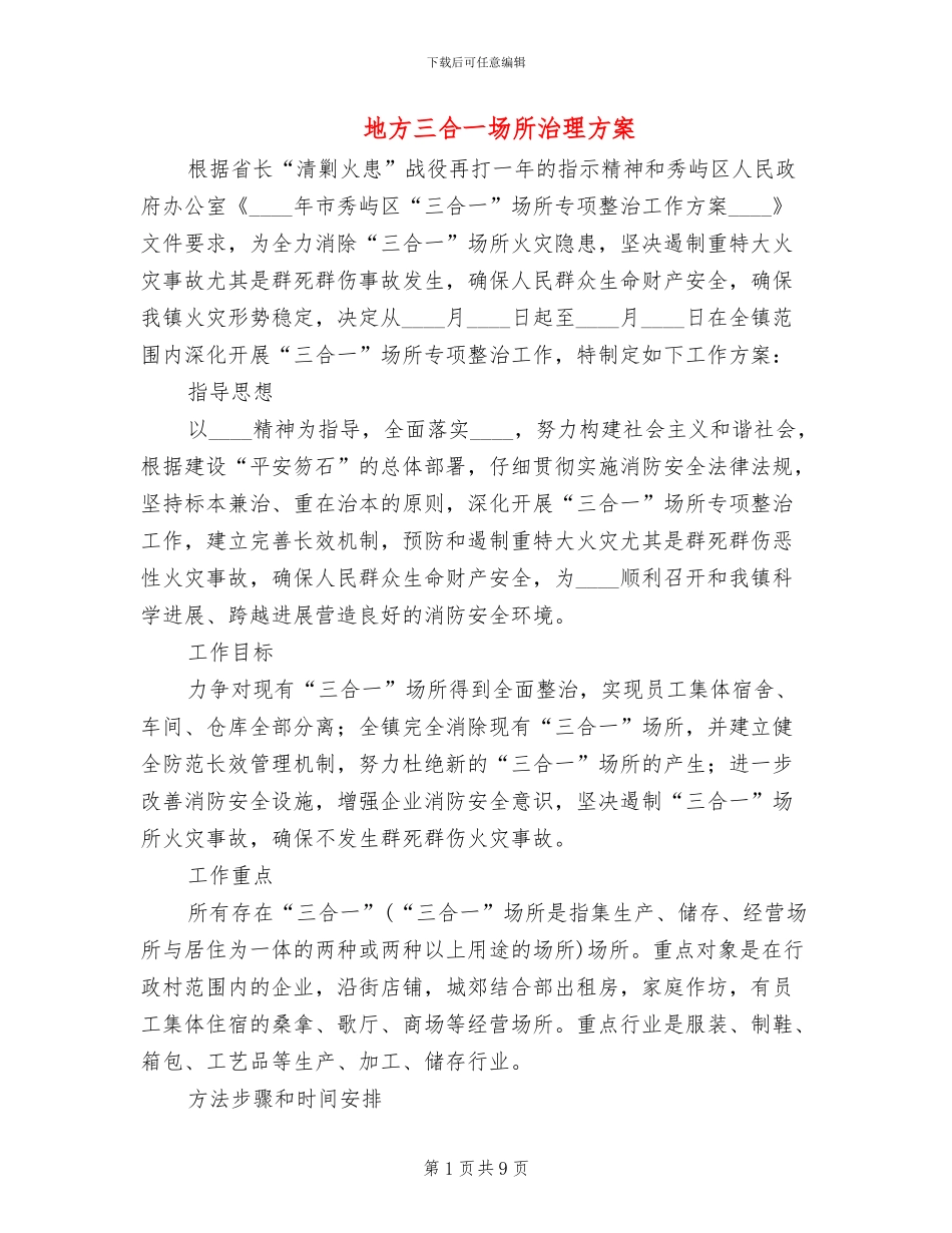 地方三合一场所治理方案_第1页
