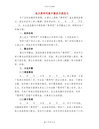 地方黑网吧集中整改方案范文