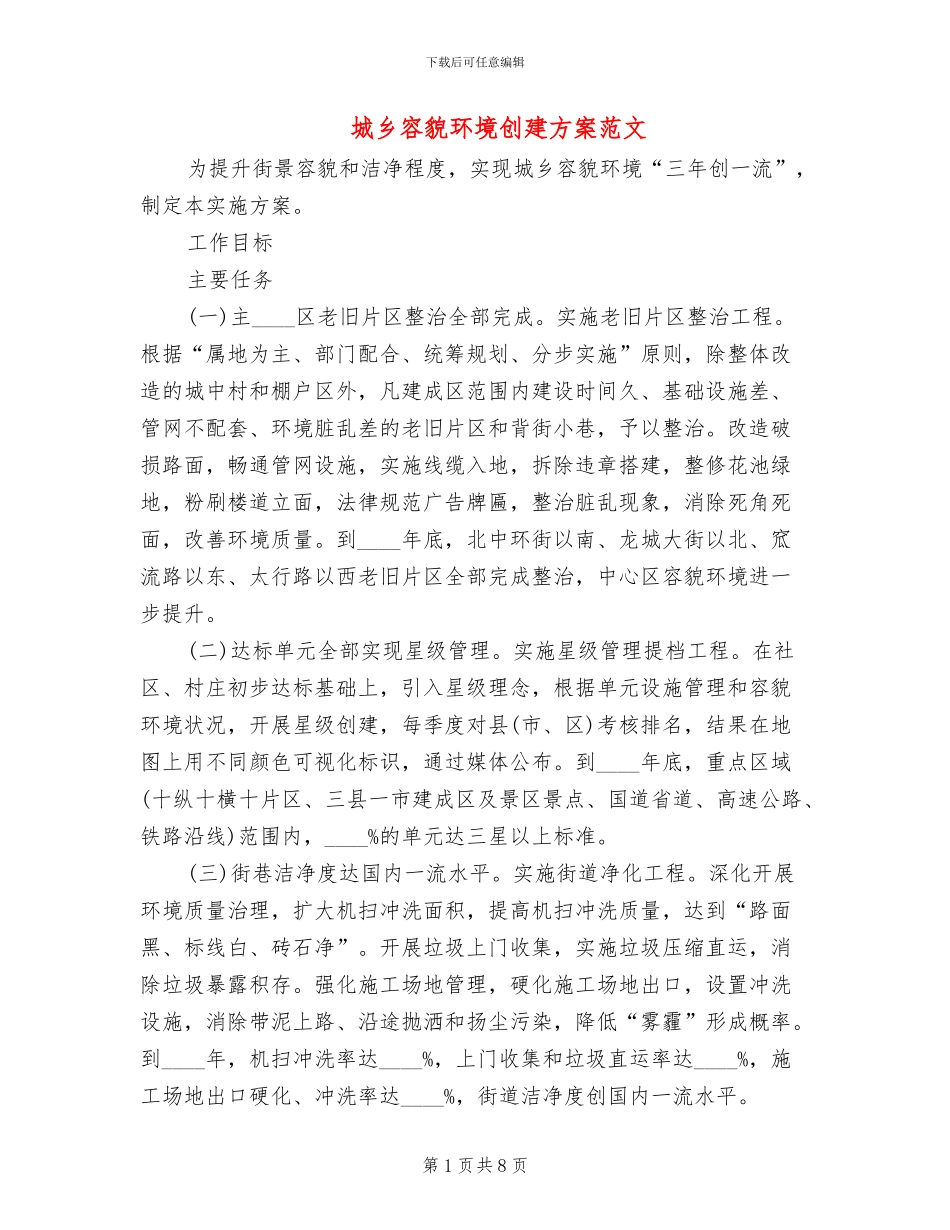 城乡容貌环境创建方案范文_第1页