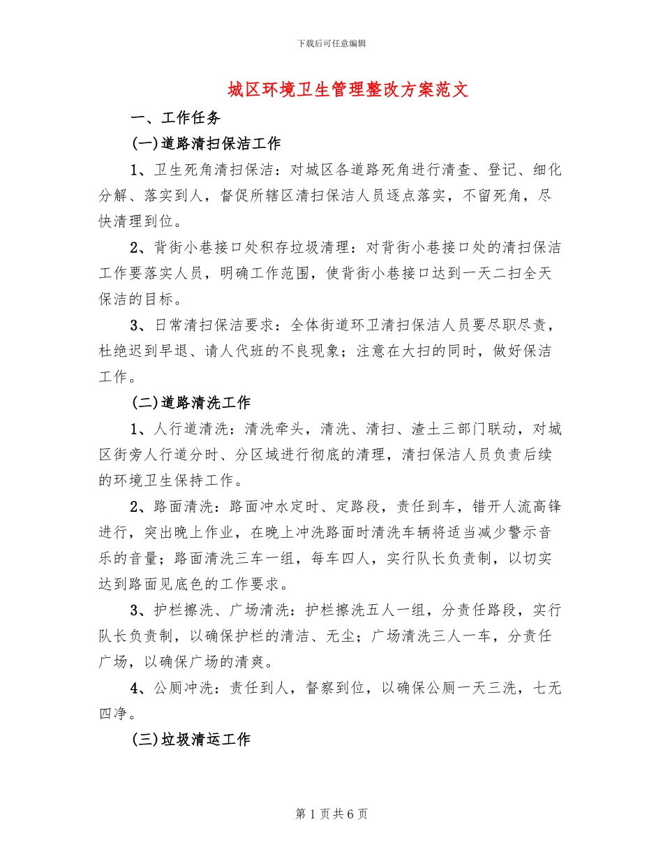 城区环境卫生管理整改方案范文_第1页