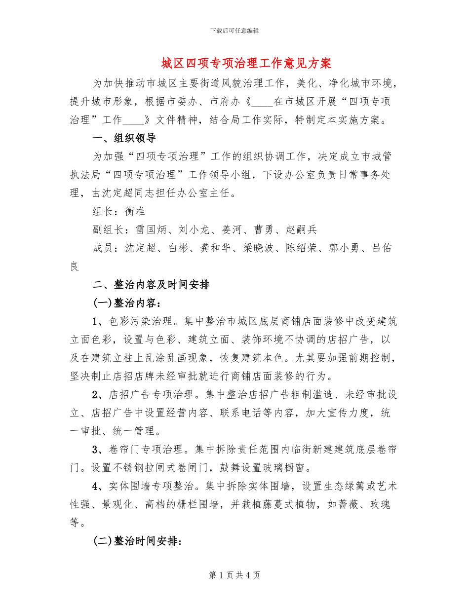 城区四项专项治理工作意见方案_第1页