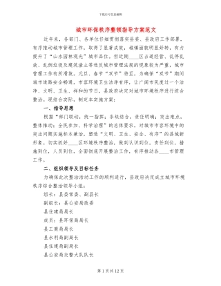 城市环保秩序整顿指导方案范文